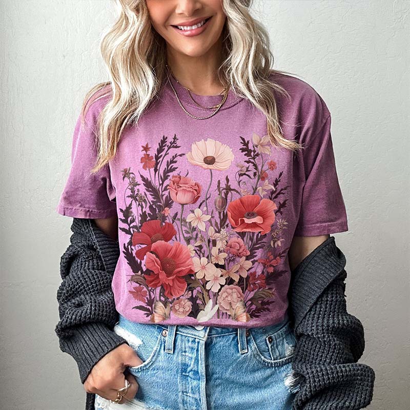 Boho wildflowers granola girl Autumn T-Shirt