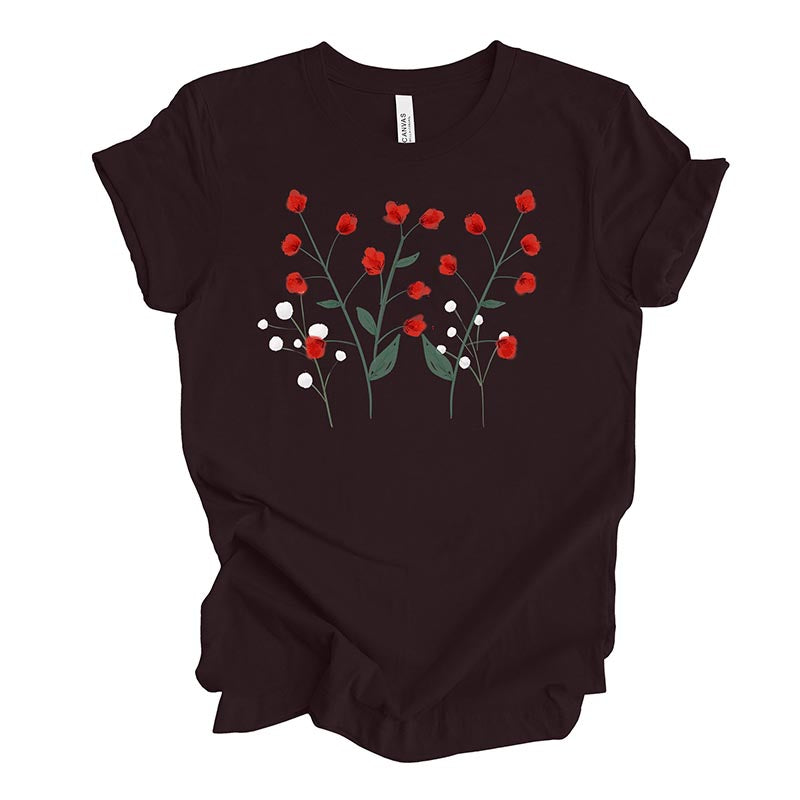 Unique Red and White Flowers T-Shirt