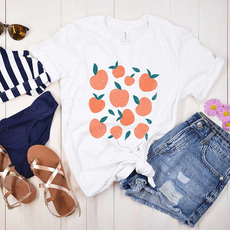 Peach Graphic  Summer Fruit T-Shirt