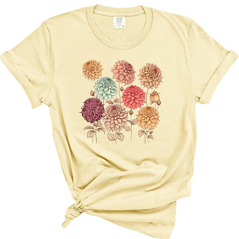 Vintage Dahlias Nature Flowers T-Shirt