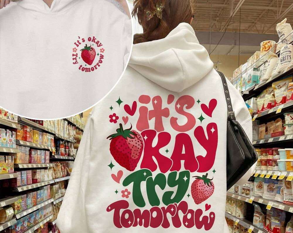 Cute strawberry print hooded sweatshirt