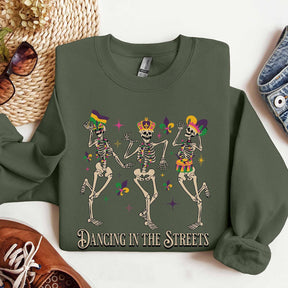 Mardi Gras Sweatshirt with Dancing Skeletons