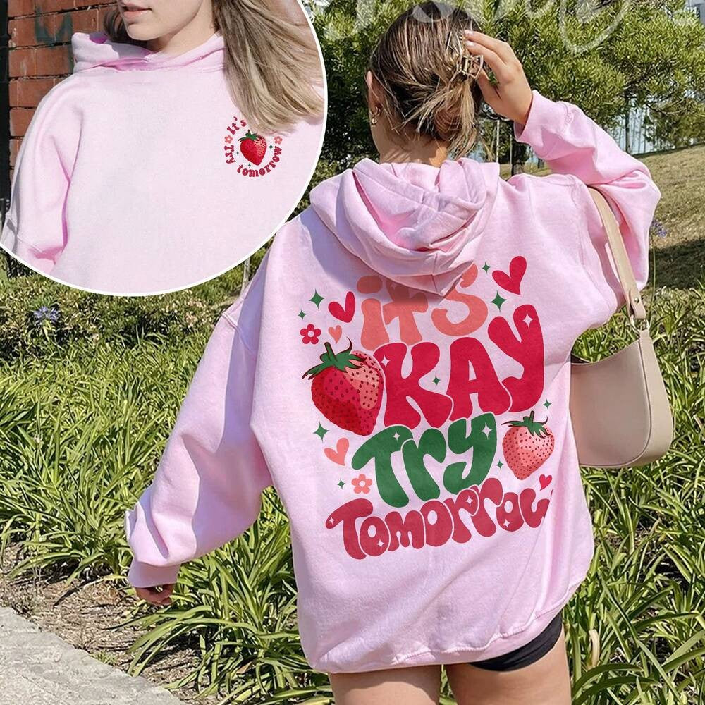 Cute strawberry print hooded sweatshirt