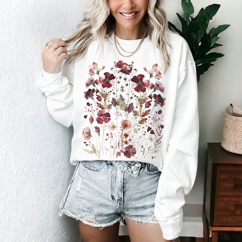 Vintage Wildflower Sweatshirt Boho Floral Sweater