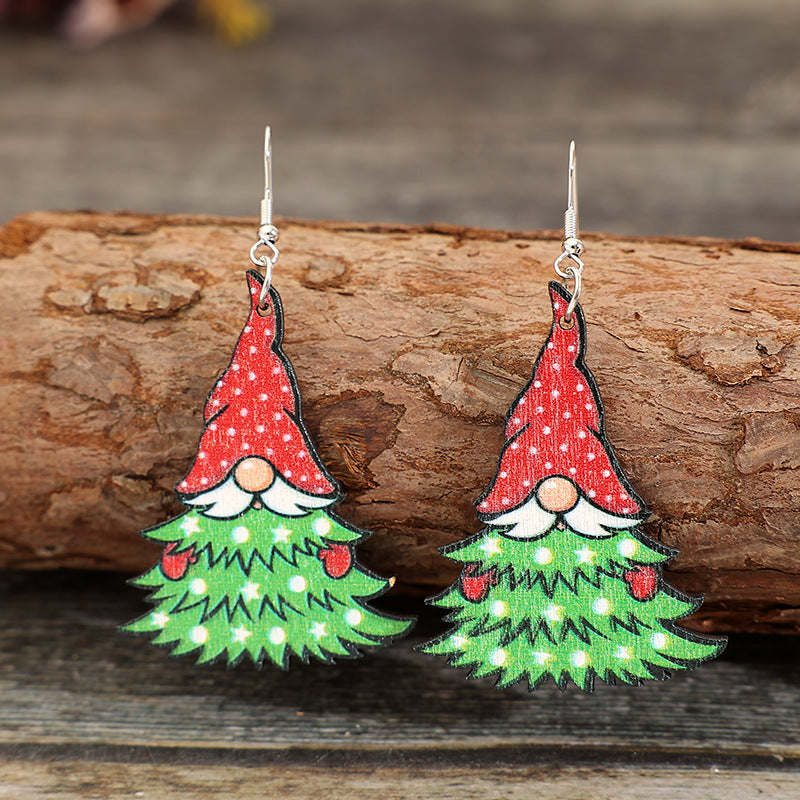 Wooden Xmas tree earrings