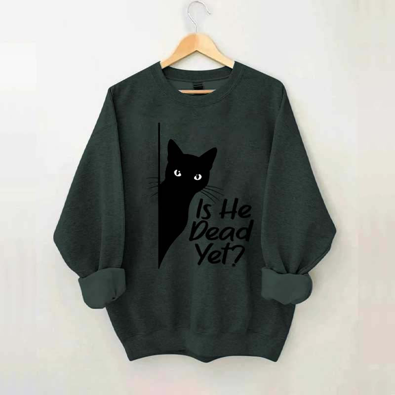 Is He Dead Yet Black Cat Funny Sweatshirt