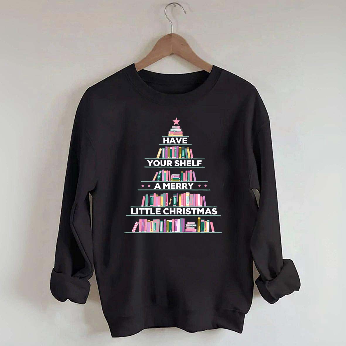 Pink Christmas Book Tree Sweatshirt
