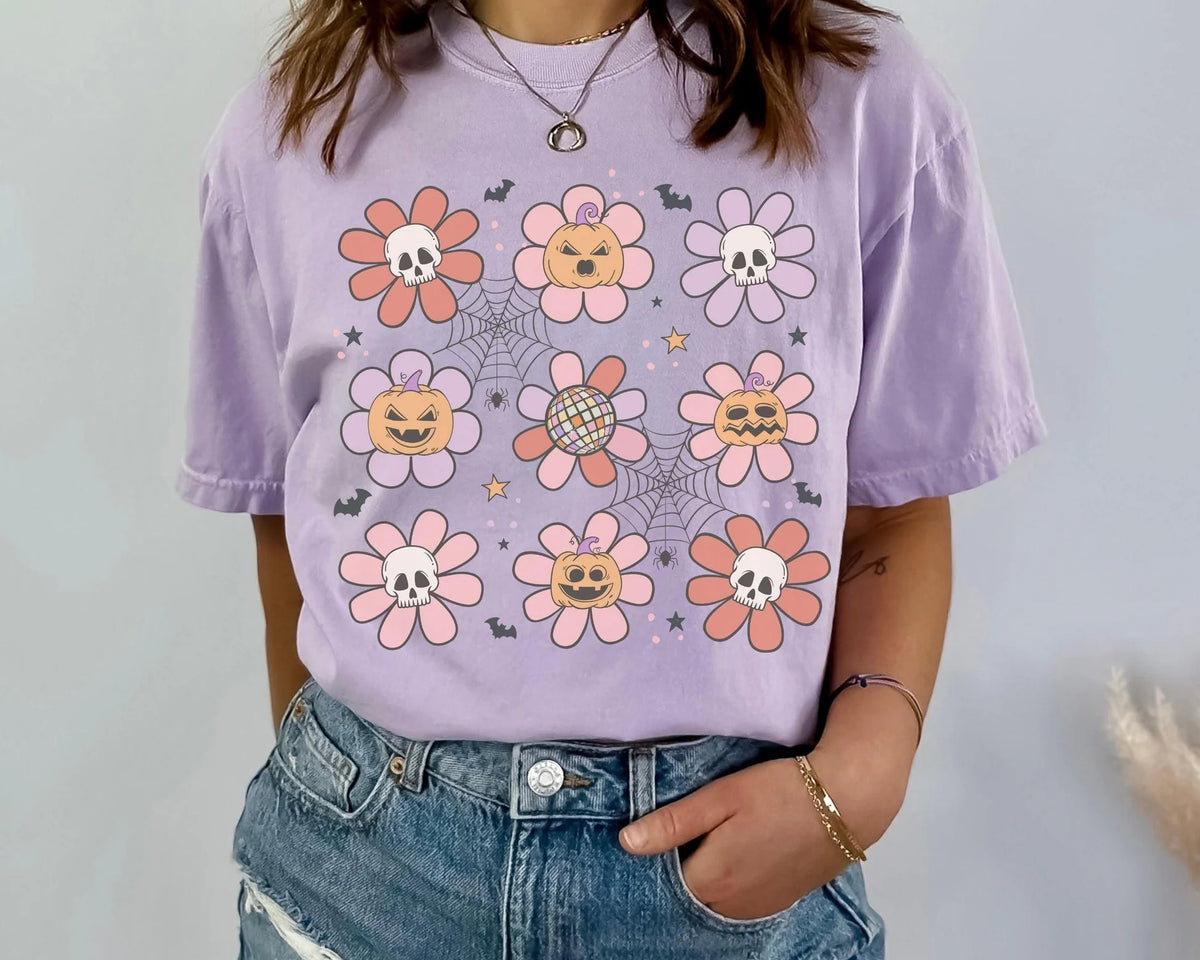 Totenkopf-Blumen-Comfort-Farben-T-Shirt
