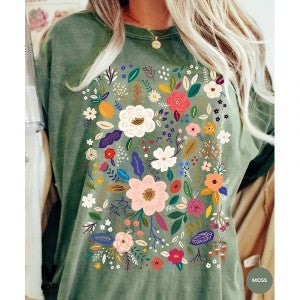 Vintage Wildblumen-Blumen-T-Shirt