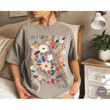 Vintage Wildblumen-Blumen-T-Shirt