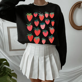 Ästhetisches Sweatshirt mit Erdbeer-Rundhalsausschnitt