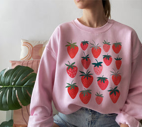 Ästhetisches Sweatshirt mit Erdbeer-Rundhalsausschnitt
