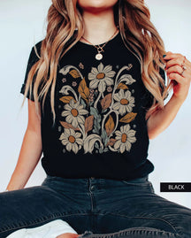 Retro-Blumen-Wildblumen-T-Shirt