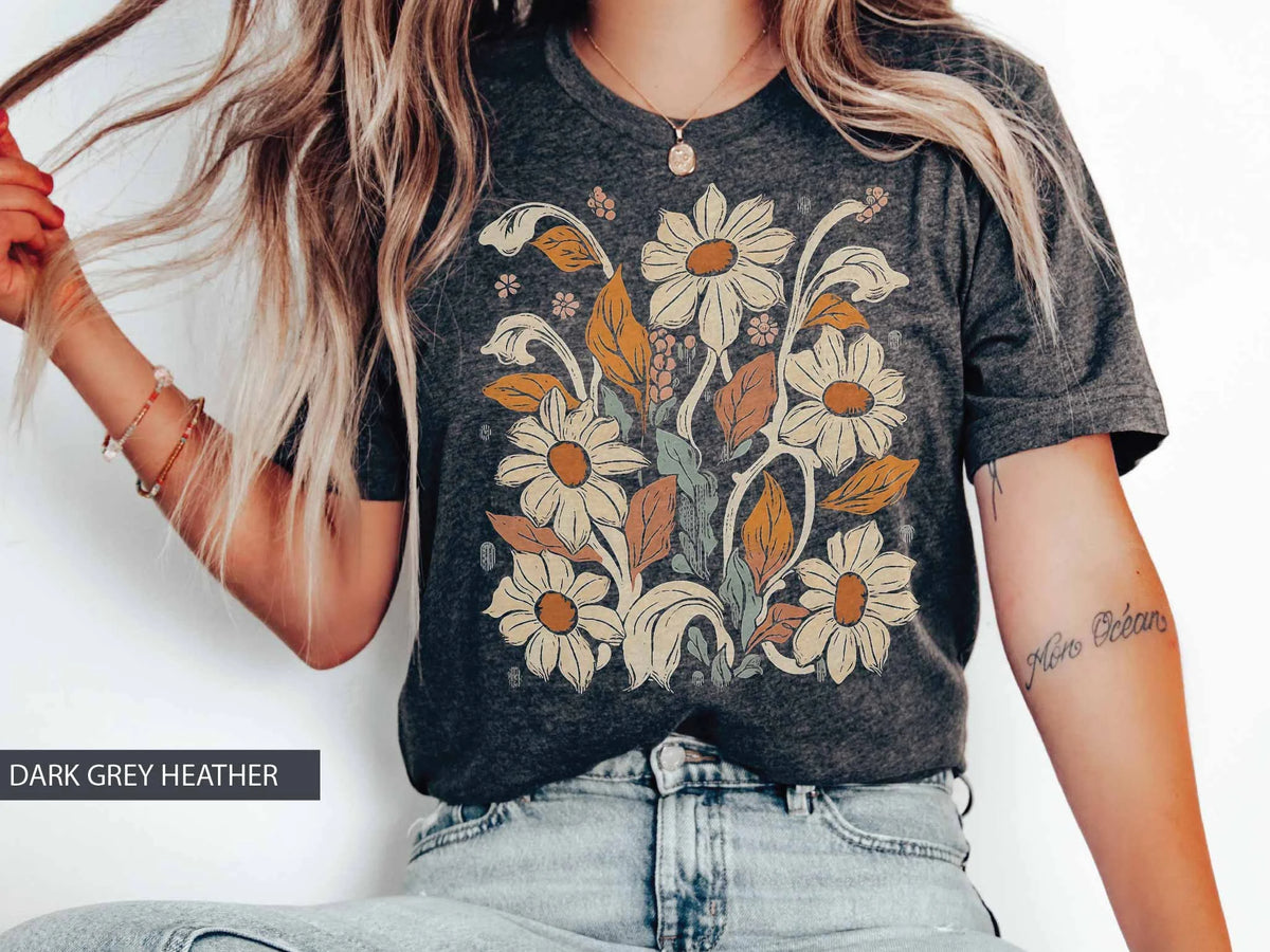 Retro-Blumen-Wildblumen-T-Shirt