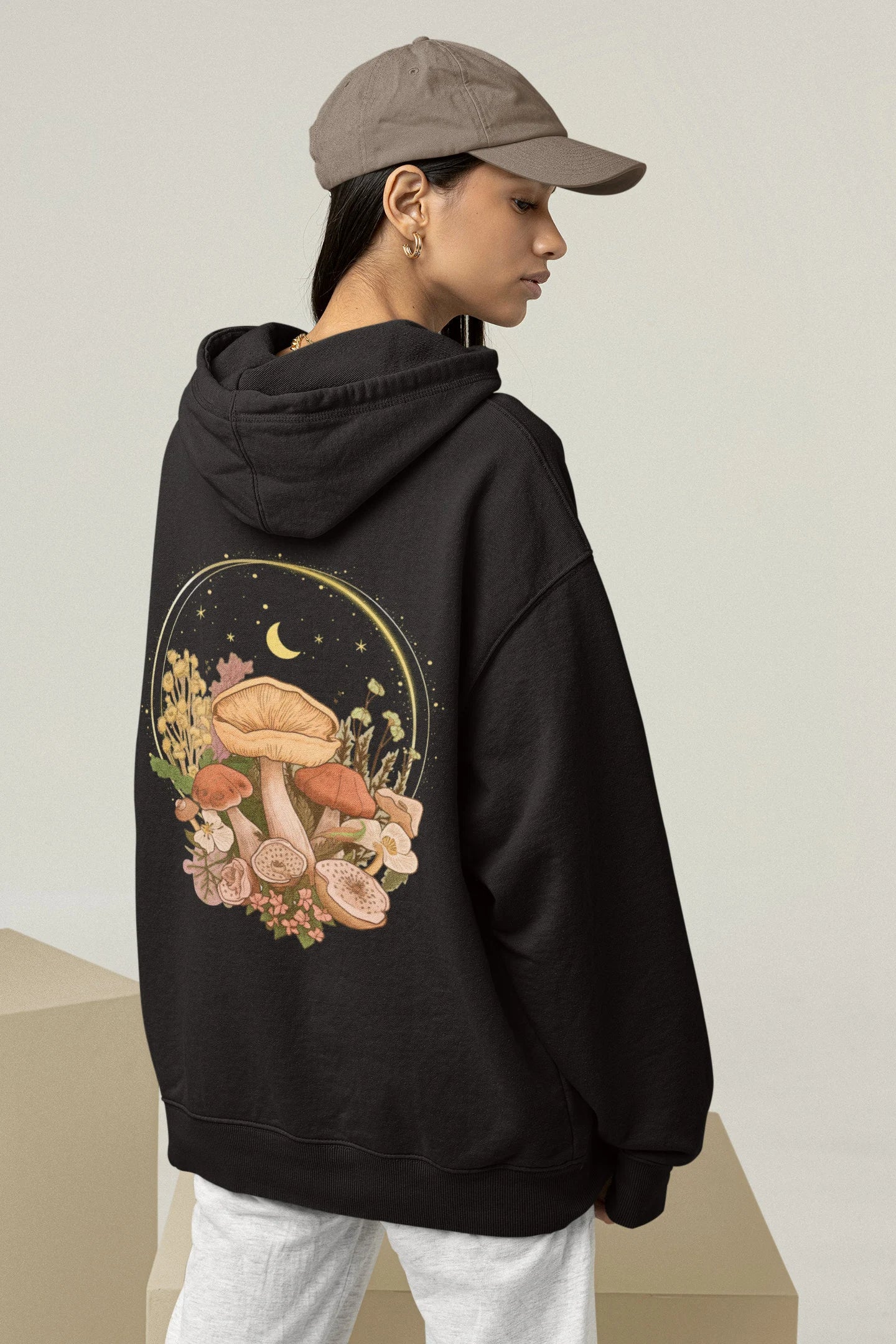 Ästhetischer Magic Mushroom Wildflower Hoodie mit Rückenaufdruck