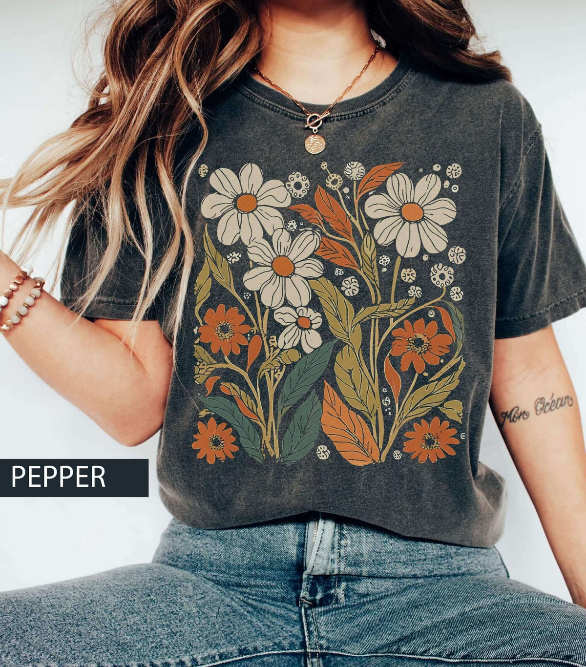 Boho-Wildblumen-Vintage-Grafik-T-Shirt