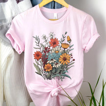 Wildblumen-Minimalist-Line-Art-Blumen-T-Shirt