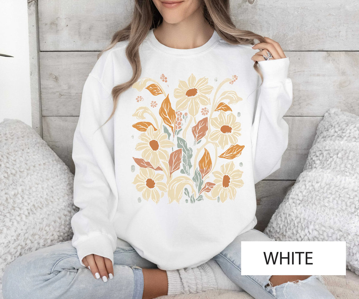 Böhmisches Blumen-Sweatshirt, Wildblumen-Kuschelpullover