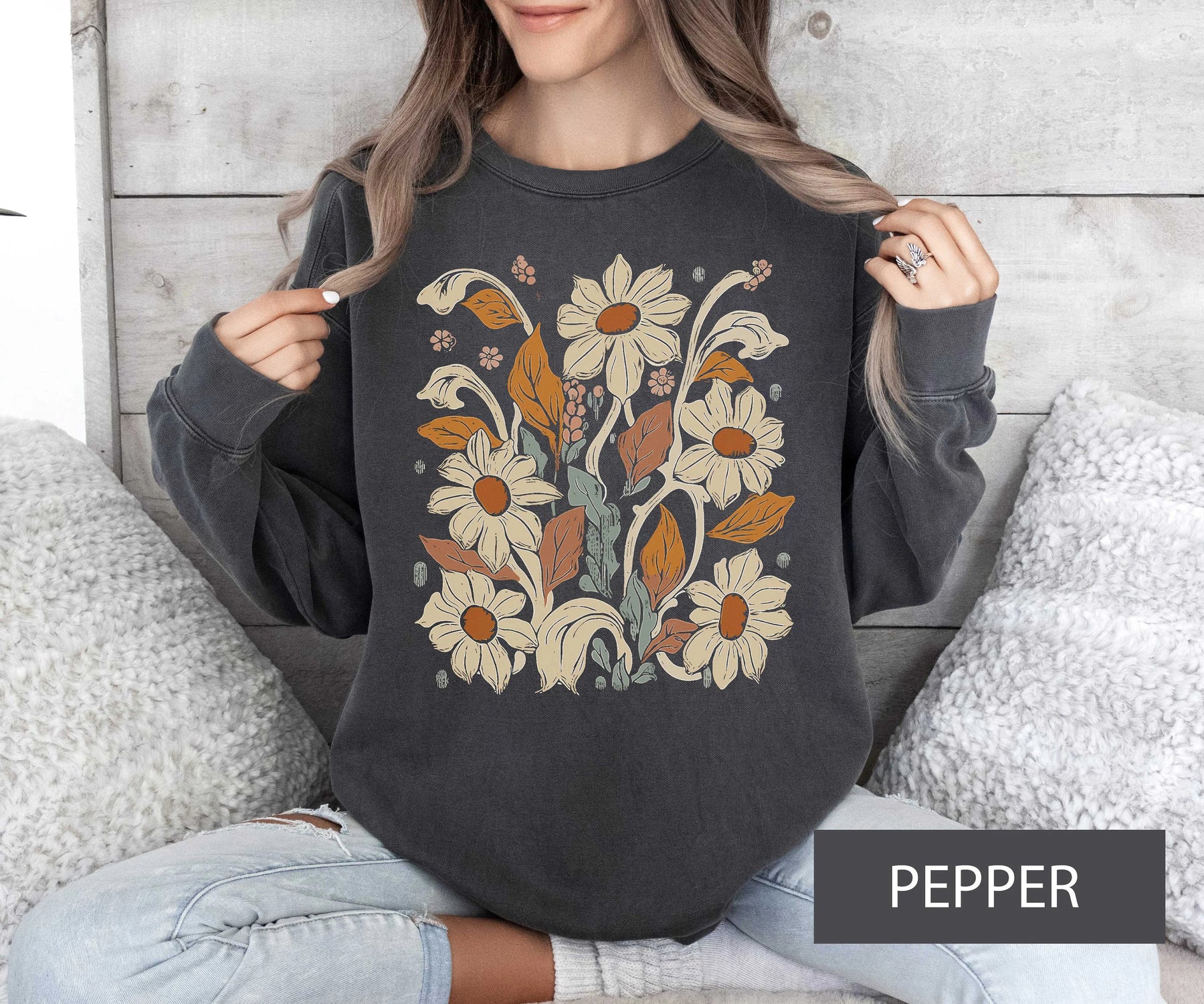 Bohemian Floral Sweatshirt Wildflower Cozy Sweater