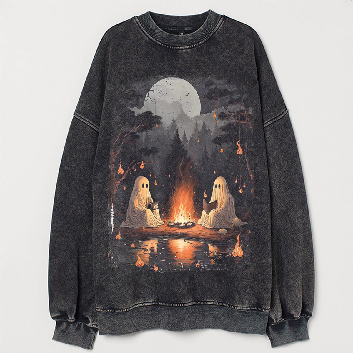 Comfort Colors Camping Halloween Ghost Reading Book Sweatshirt