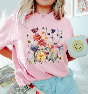 Boho-Aquarell-Wildblumen-T-Shirt