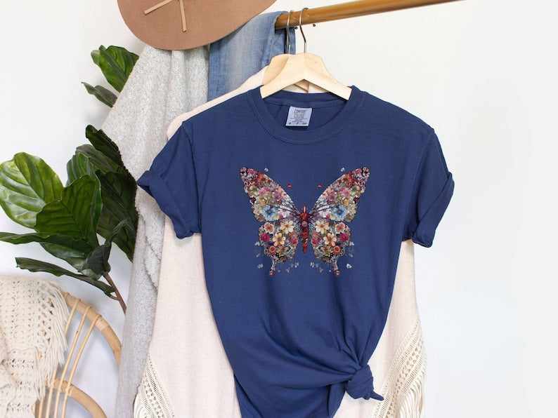 Schmetterlings-Blumenshirt | Schmetterlings-T-Shirt