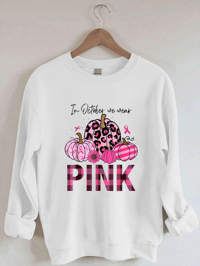 Rosafarbenes Kürbis-Print-Sweatshirt für Damen im Oktober