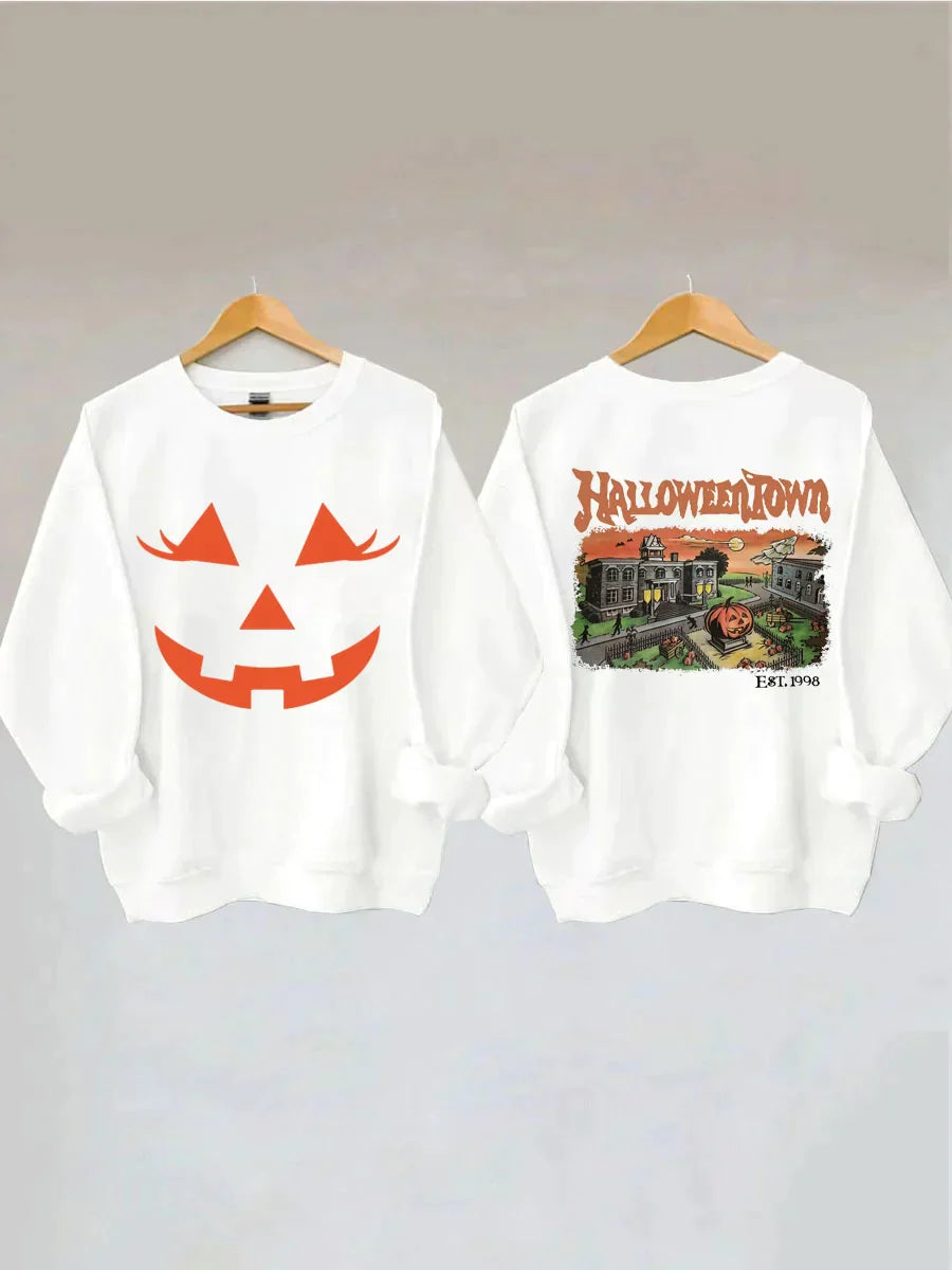Double Side Smile Pumpkin Halloweentown Sweatshirt