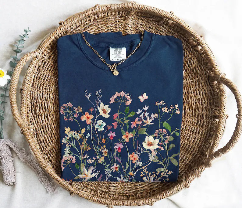 Gepresste Blumen Langarmshirt Comfort Colors T-Shirt