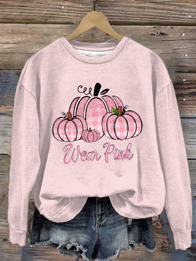Women's Wear Pink Pumpkin Graphic Crew Neck Sweatshirt