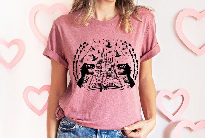 Zauberer-Schloss-Fantasie-T-Shirt