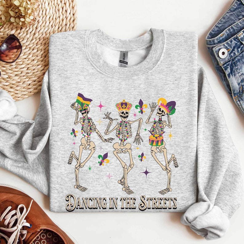 Mardi Gras Sweatshirt mit tanzenden Skeletten