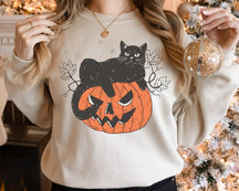 Halloween Pumpkin and Black Cat Sweatshirt