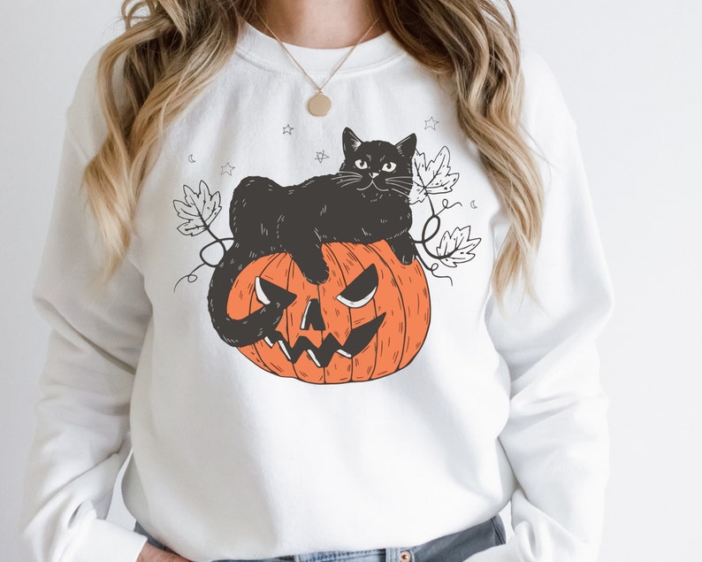 Halloween Pumpkin and Black Cat Sweatshirt