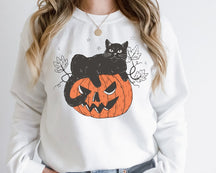 Halloween Kürbis und schwarze Katze Sweatshirt