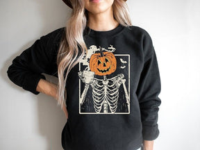 Skeleton Halloween Crewneck Pumpkin Sweatshirt