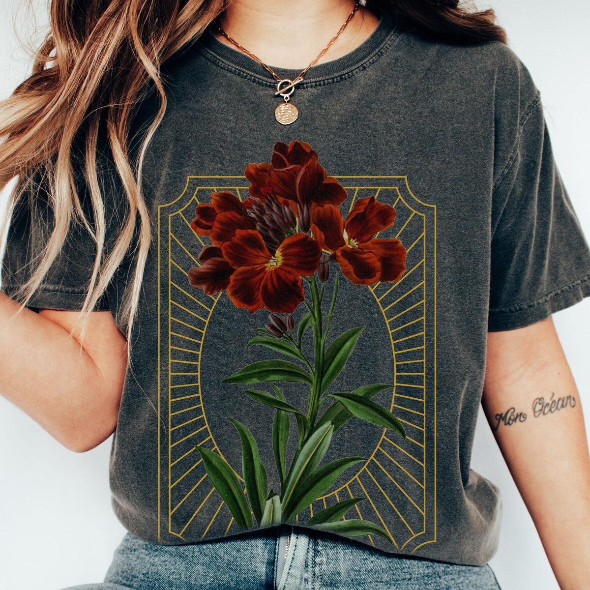 Blumen Dunkles Botanisches T-Shirt