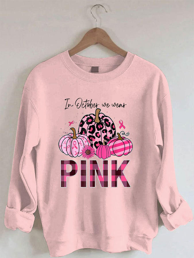 Women's October Pink Pumpkin Print Sweatshirt