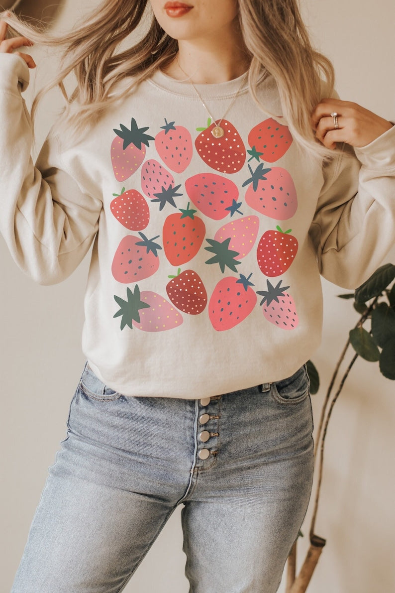 Strawberry Sweatshirt Cute Vintage Fruit Sweater