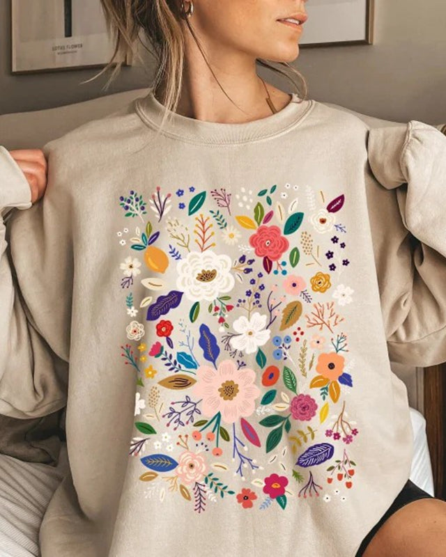 Flower Sweatshirt, Wildflower Women Sweatshirts
