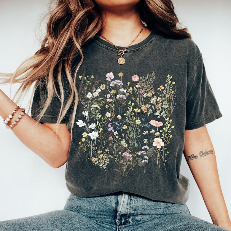 Boho Floral Vintage Wildflower Shirt Comfort Colors T-Shirt