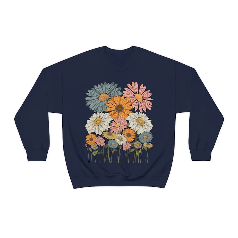 Retro-Gänseblümchen-Blumen-Sweatshirt