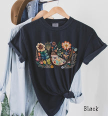 Boho Volkskunst-Vogel-Shirt, Vogel- und Blumen-Shirt