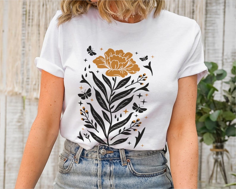 Boho-Wildblumen-T-Shirt. Boho-Blumen-Shirt