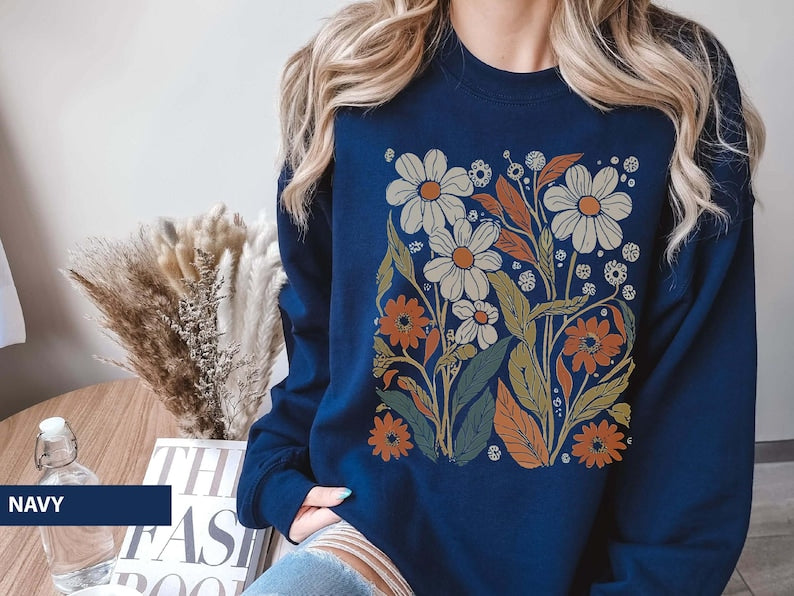 Boho-Blumen-Sweatshirt im Vintage-Look