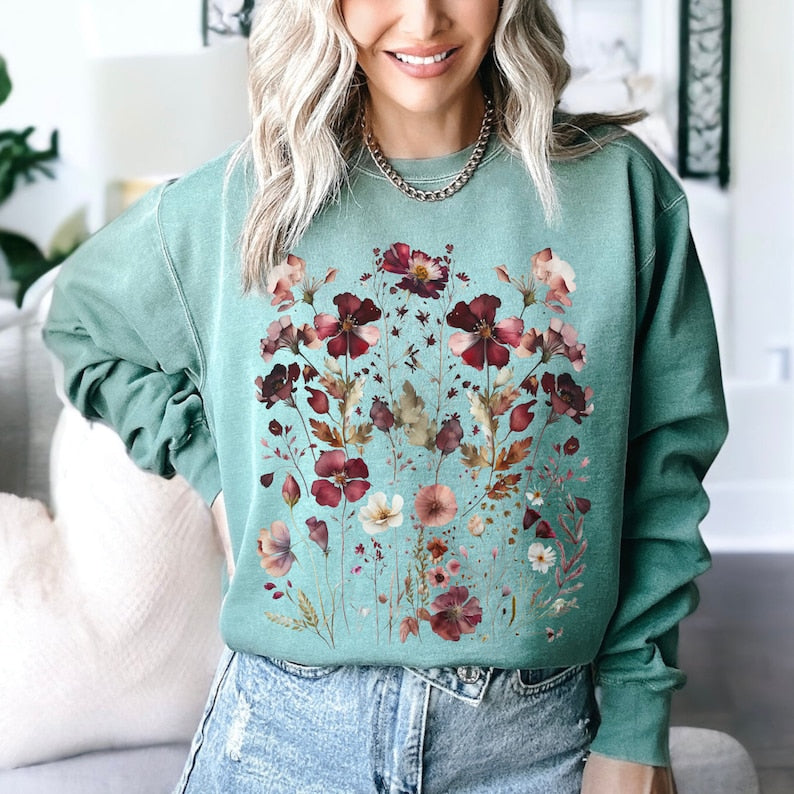 Vintage Wildblumen Sweatshirt Boho BlumenPullover
