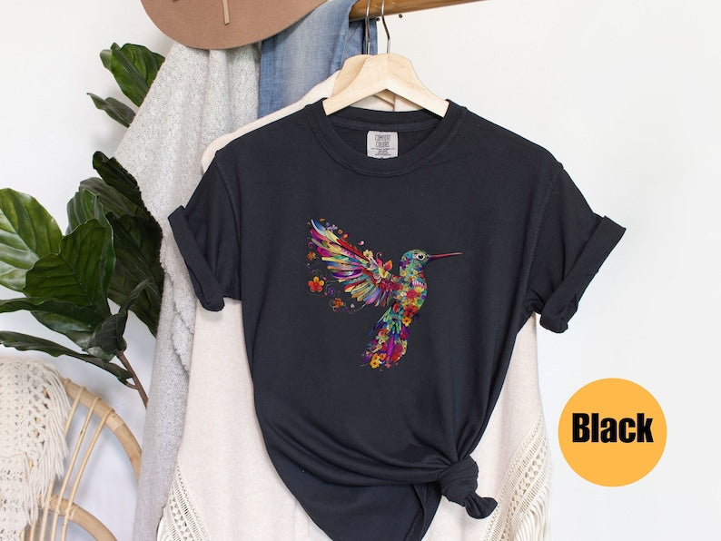 Florales Kolibri-Shirt, Tierliebhaber-T-Shirt