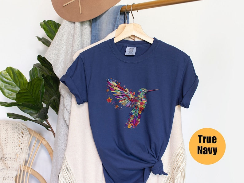 Floral Hummingbird Shirt Animal Lover Tee