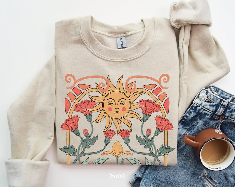 Boho Floral Sweatshirt Art Unisex Pullover
