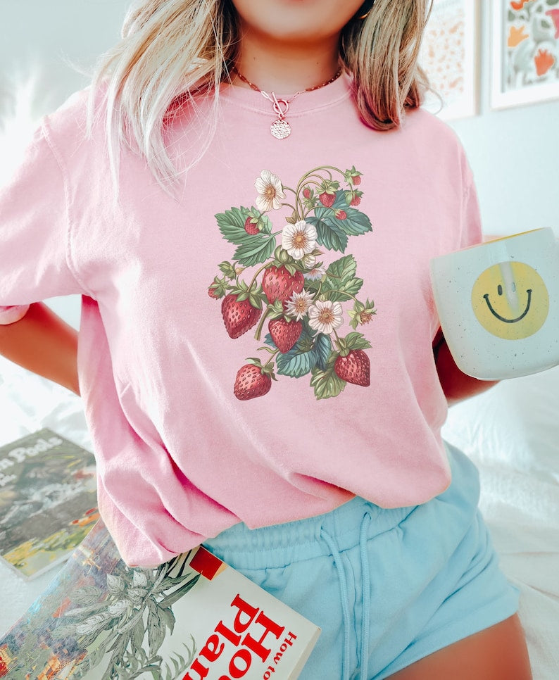 Retro Strawberry Cottagecore Berry Flower Shirt